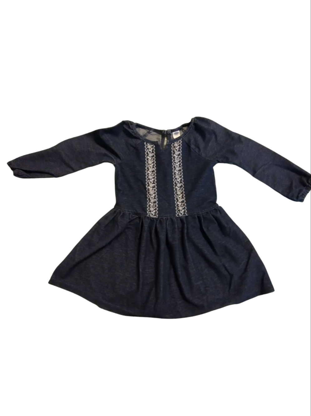 EUC 2/$10 Girls Navy Denim Looking Long-Sleeve Dress with Lace Trim 3T